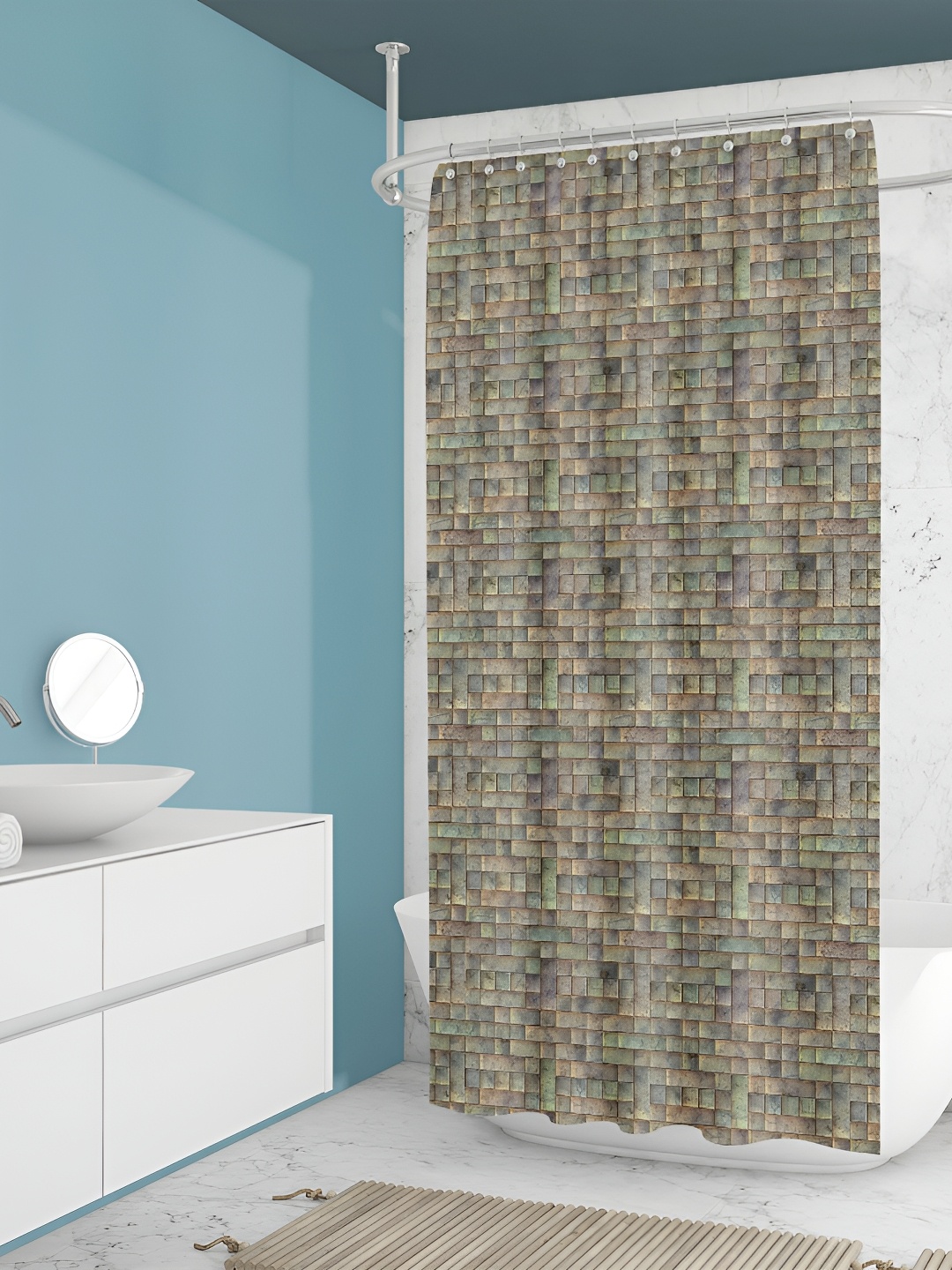 

ArtzFolio Grey & Beige Geometric Printed Water Proof Shower Curtain