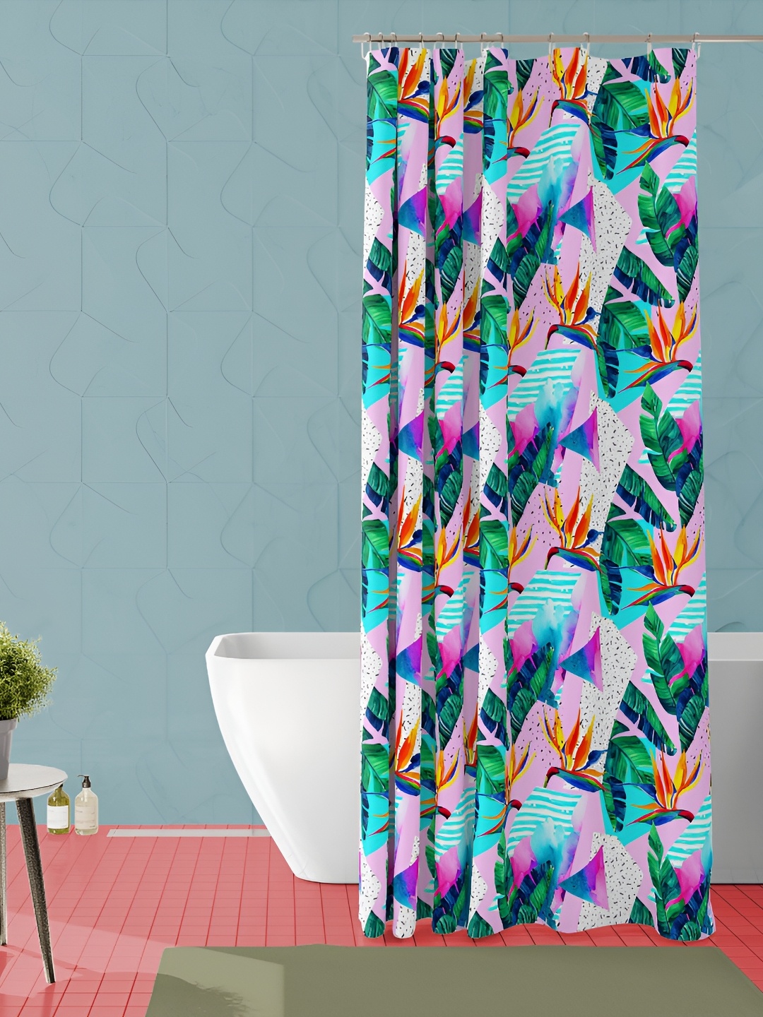 

ArtzFolio Pink & Green Floral Printed Waterproof Shower Curtain