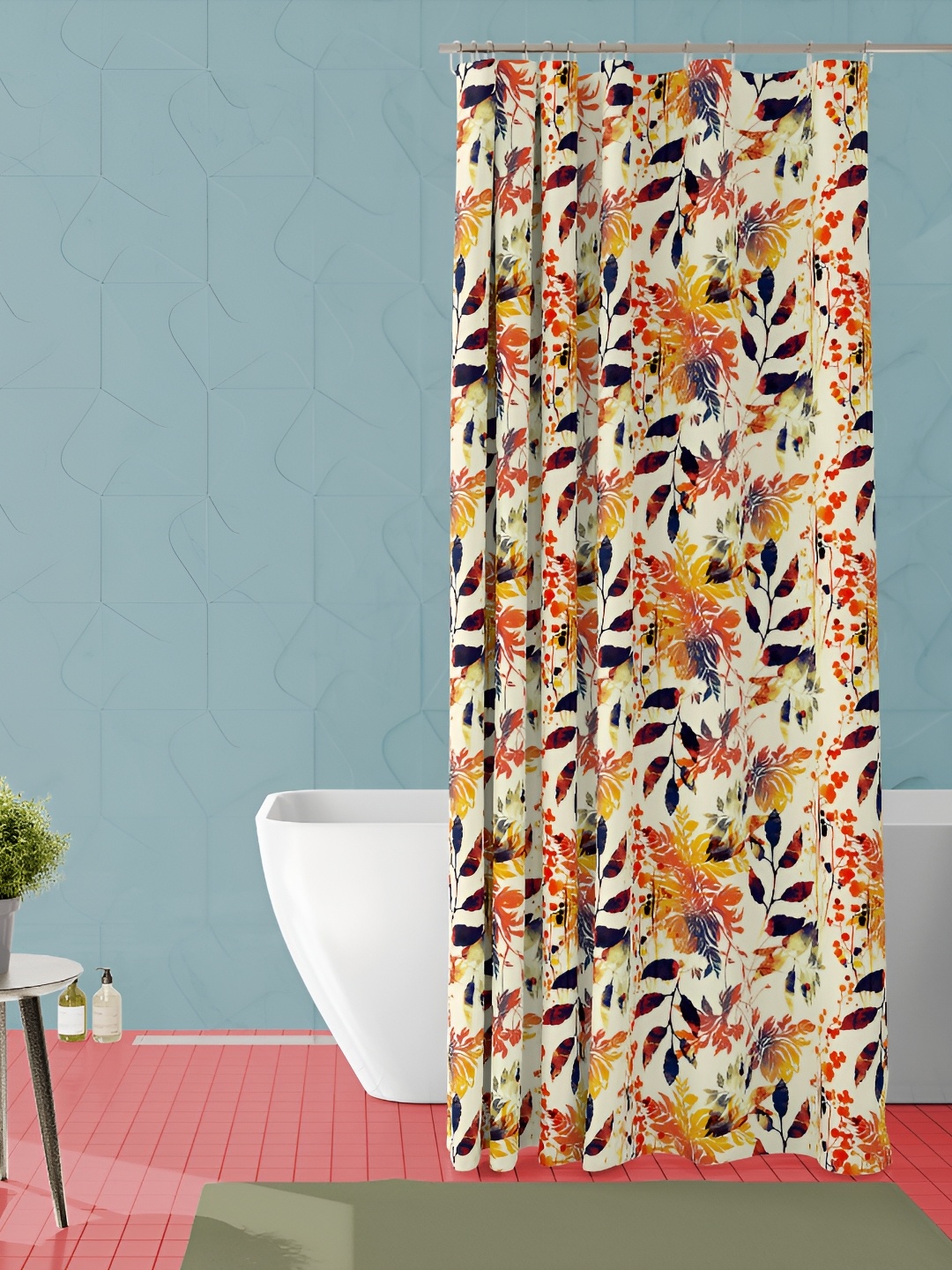 

ArtzFolio Cream & Red Floral Printed Waterproof Shower Curtain