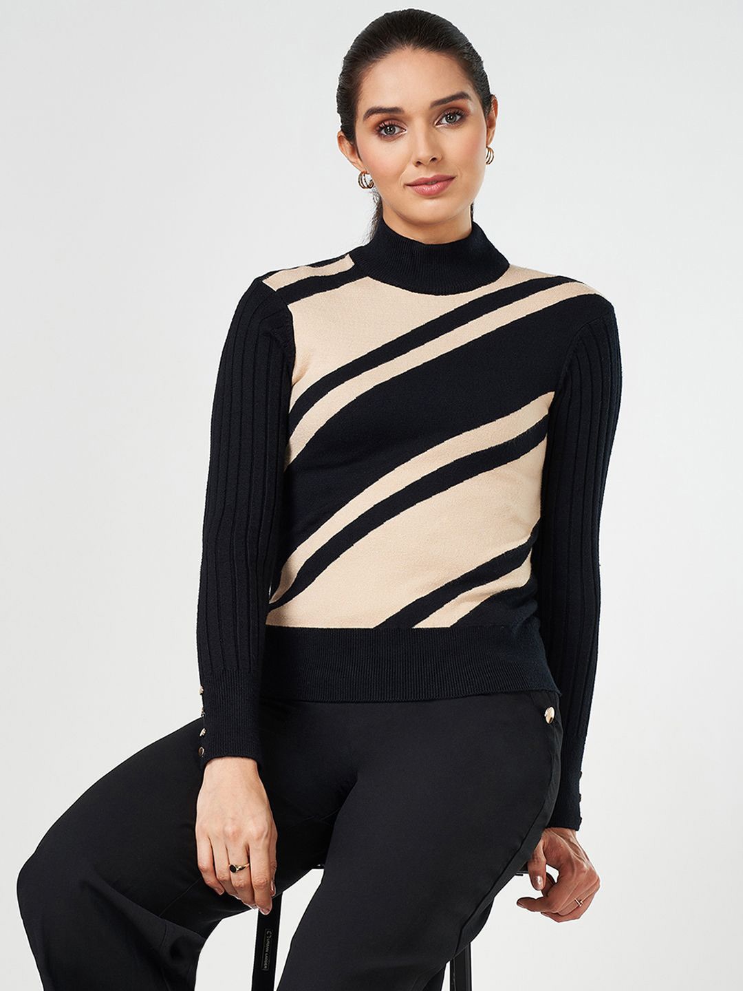 

Annabelle by Pantaloons Women Striped Pullover, Tan