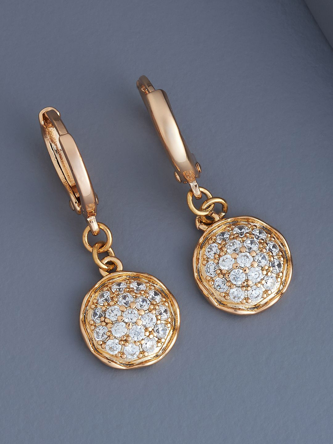 

Kushal's Fashion Jewellery Rose Gold-Plated Zircon Stone Studded Hoop Earrings