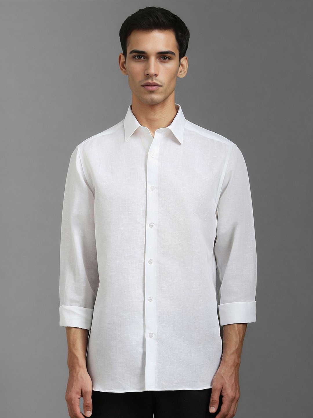 

Louis Philippe Men Classic Spread Collar Solid Cotton Formal Shirt, White