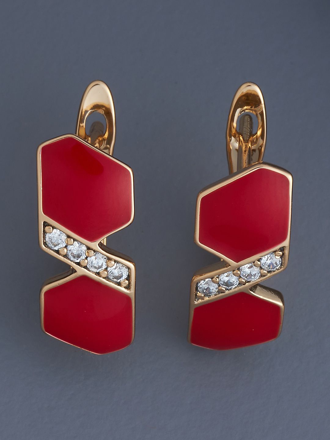 

Kushal's Fashion Jewellery Rose Gold Plated Zircon Studded Geometric Hoop Earrings