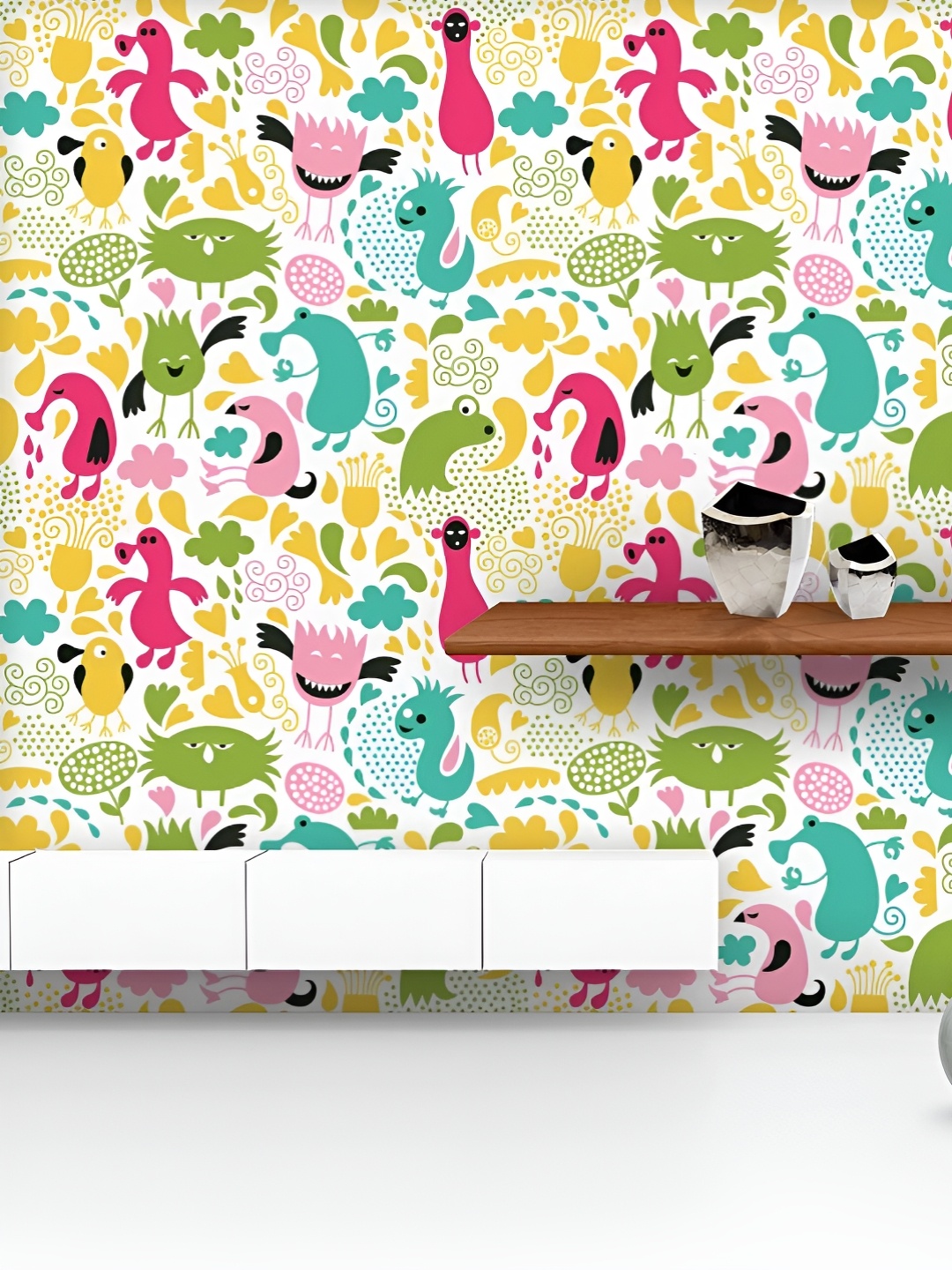 

ArtzFolio Printed UV-Resistant Anti-Bacterial MonstersPeel & Stick Wallpaper, Multi