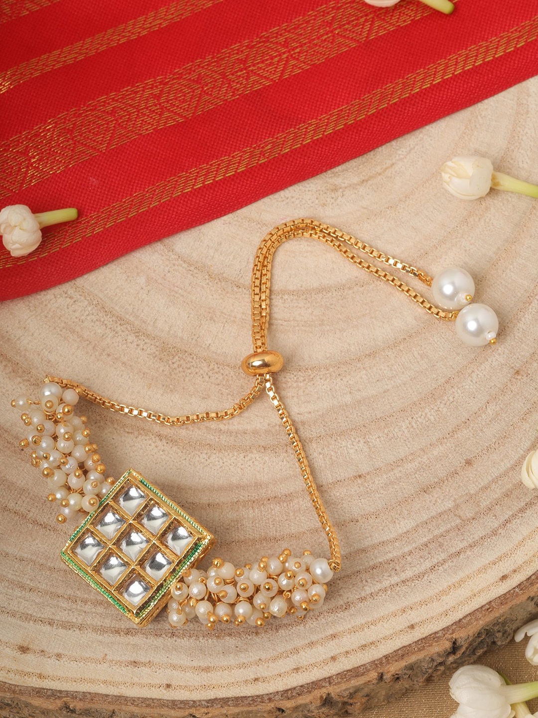 

Mirraw Gold-Plated Pearls Studded Multistrand Bracelet