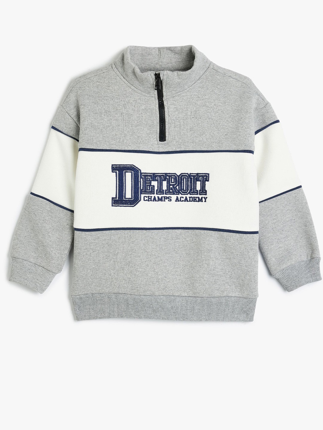 

Koton Boys Embroidered Half Zipper Sweatshirt, Grey