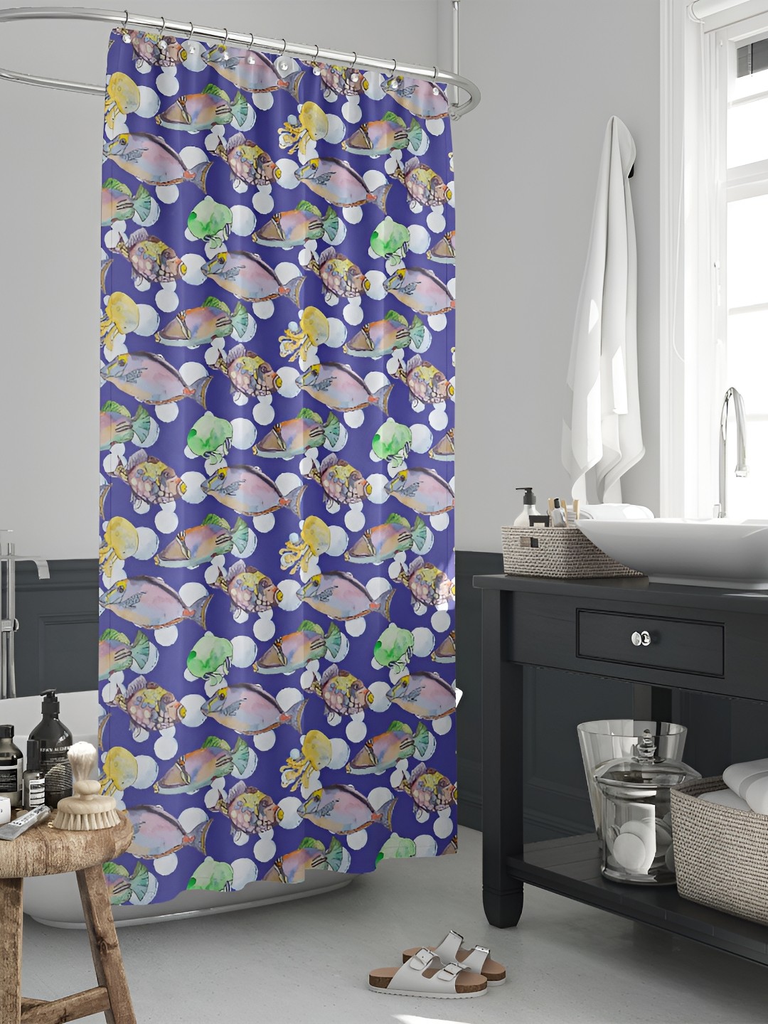 

ArtzFolio Blue & White Printed Waterproof Shower Curtains