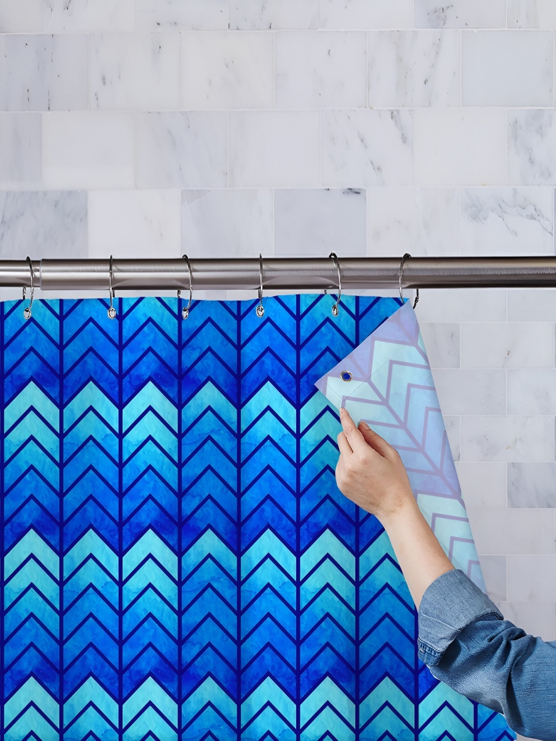 

ArtzFolio Blue Printed Waterproof Shower Curtain