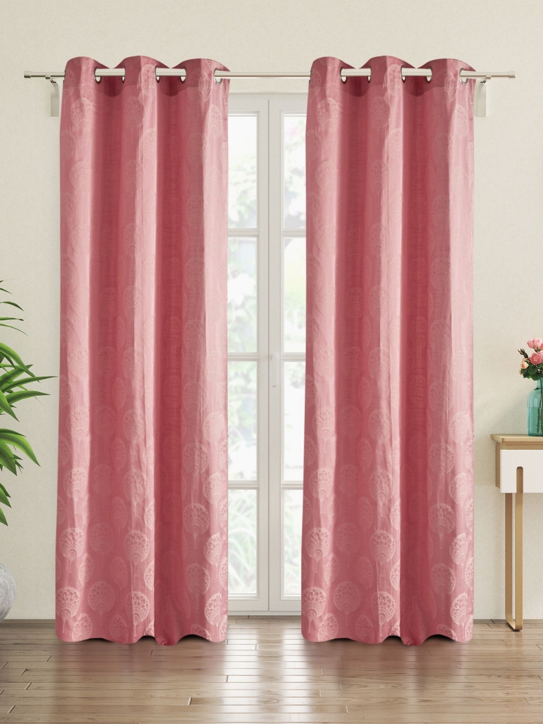 

Home Centre Jade Peach-Coloured & Gold-Toned 2 Pieces Self Design Sheer Door Curtains