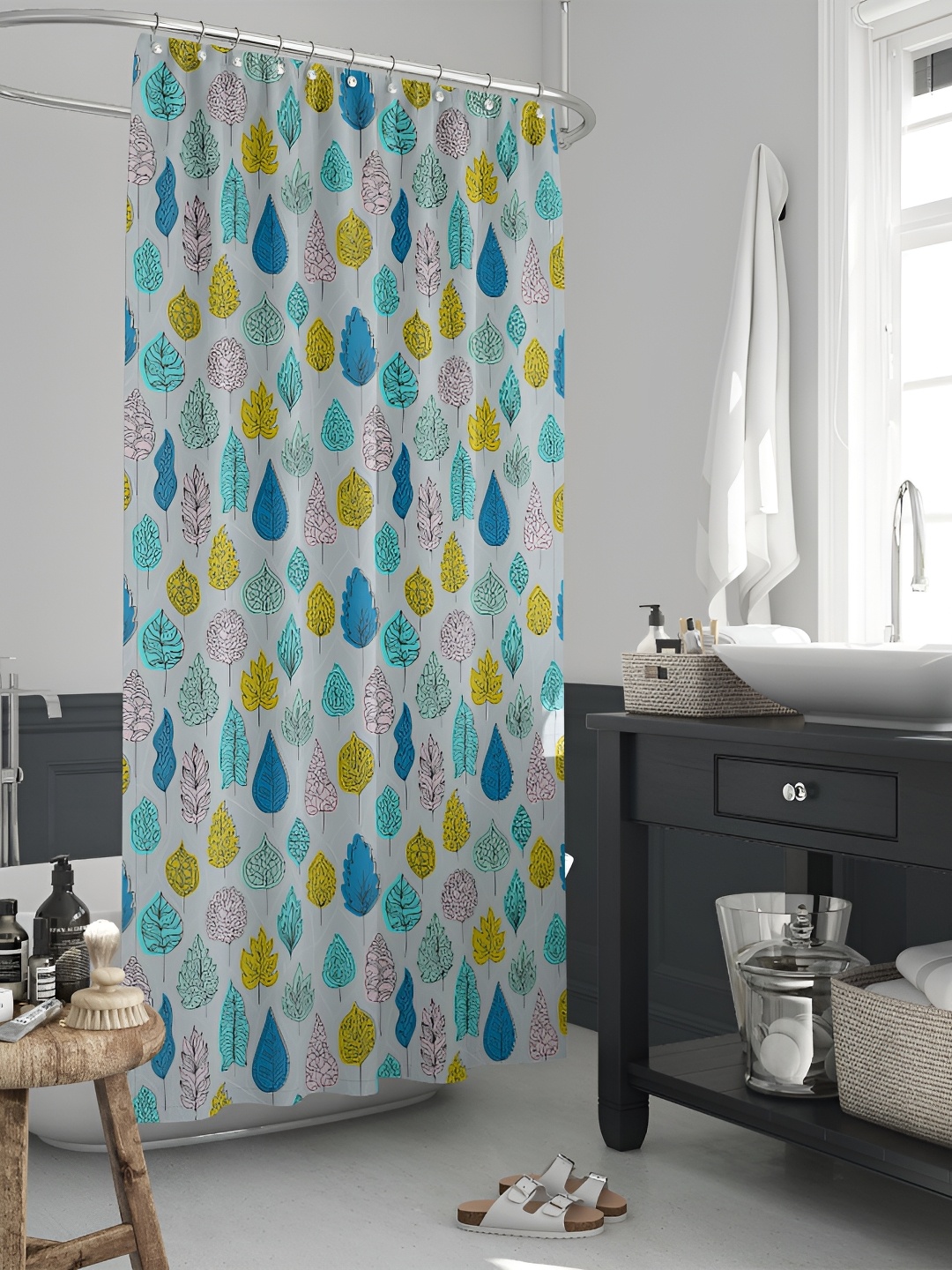

ArtzFolio Grey & Yellow Printed Waterproof Shower Curtains