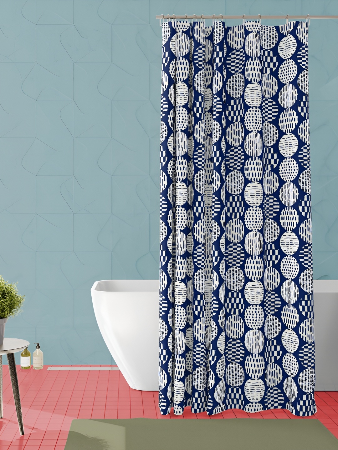 

ArtzFolio Blue & White Printed Waterproof Shower Curtain