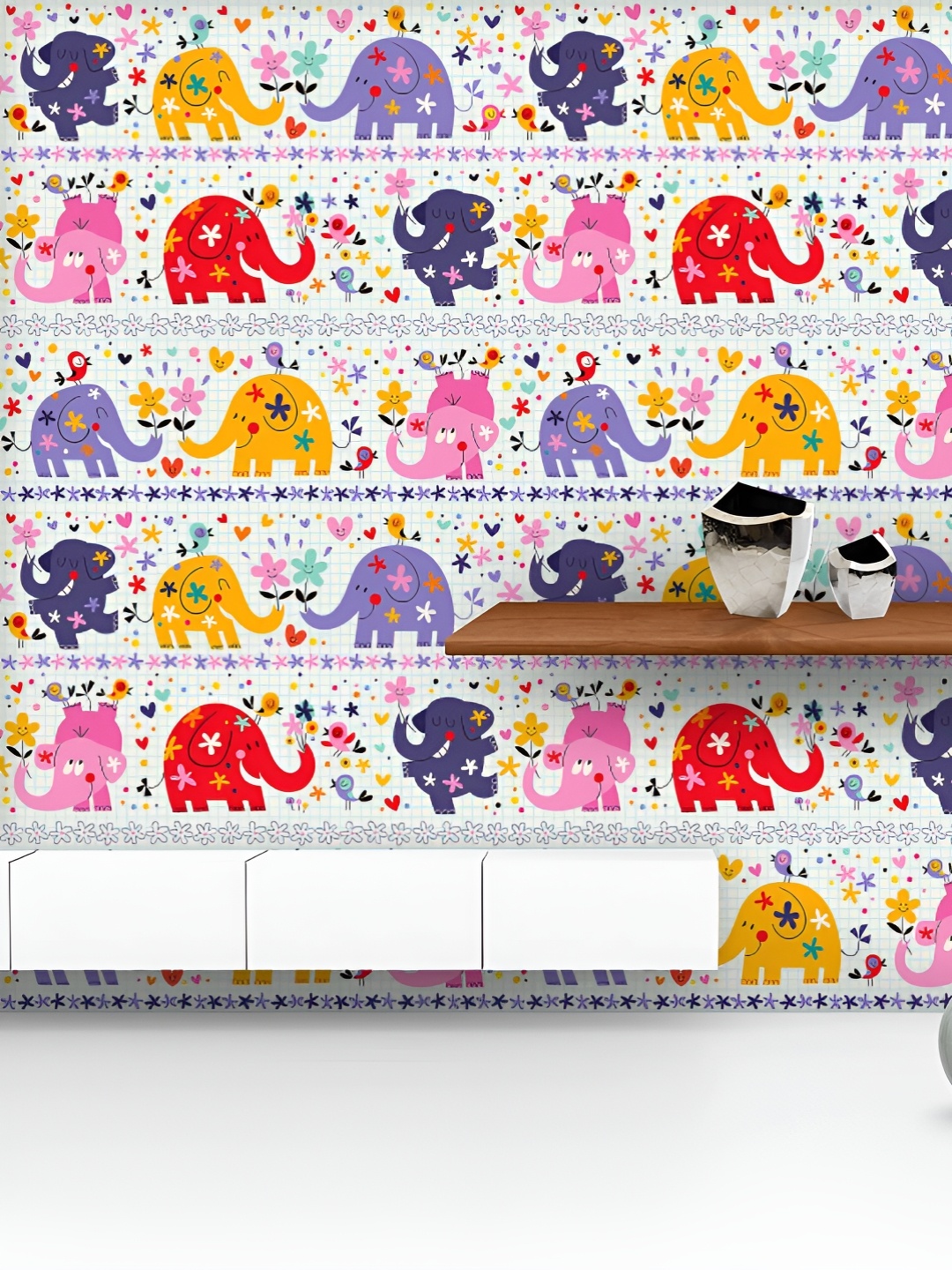 

ArtzFolio Printed UV-Resistant Anti-Bacterial Baby Elephants In Joy Peel & Stick Wallpaper, Multi