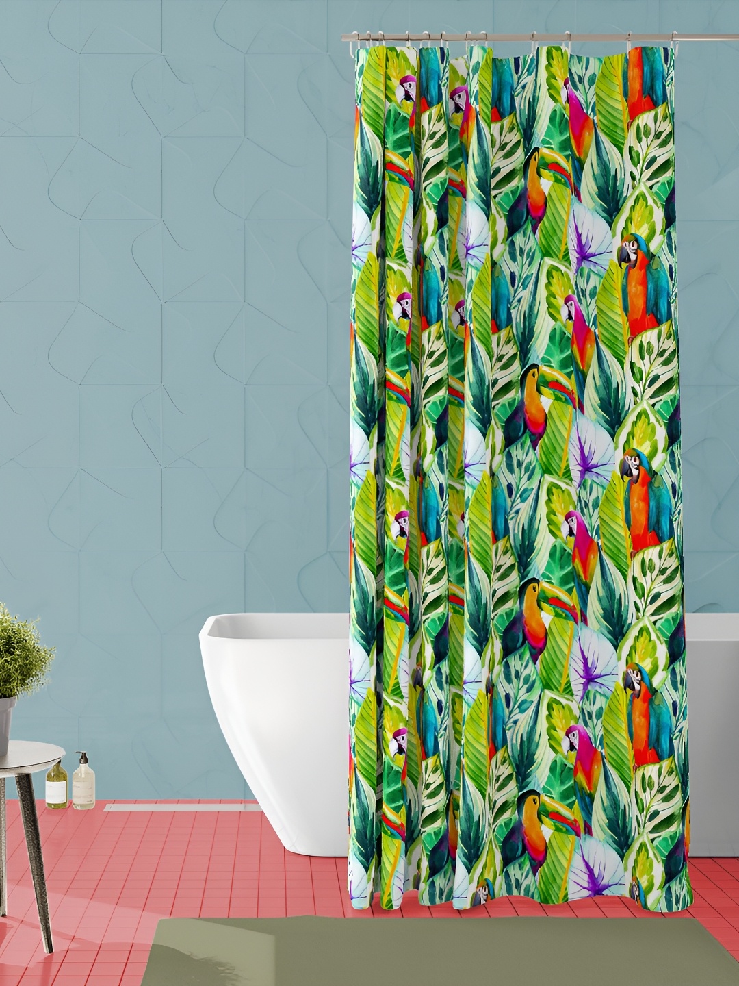 

ArtzFolio Green & White Printed Waterproof Shower Curtain