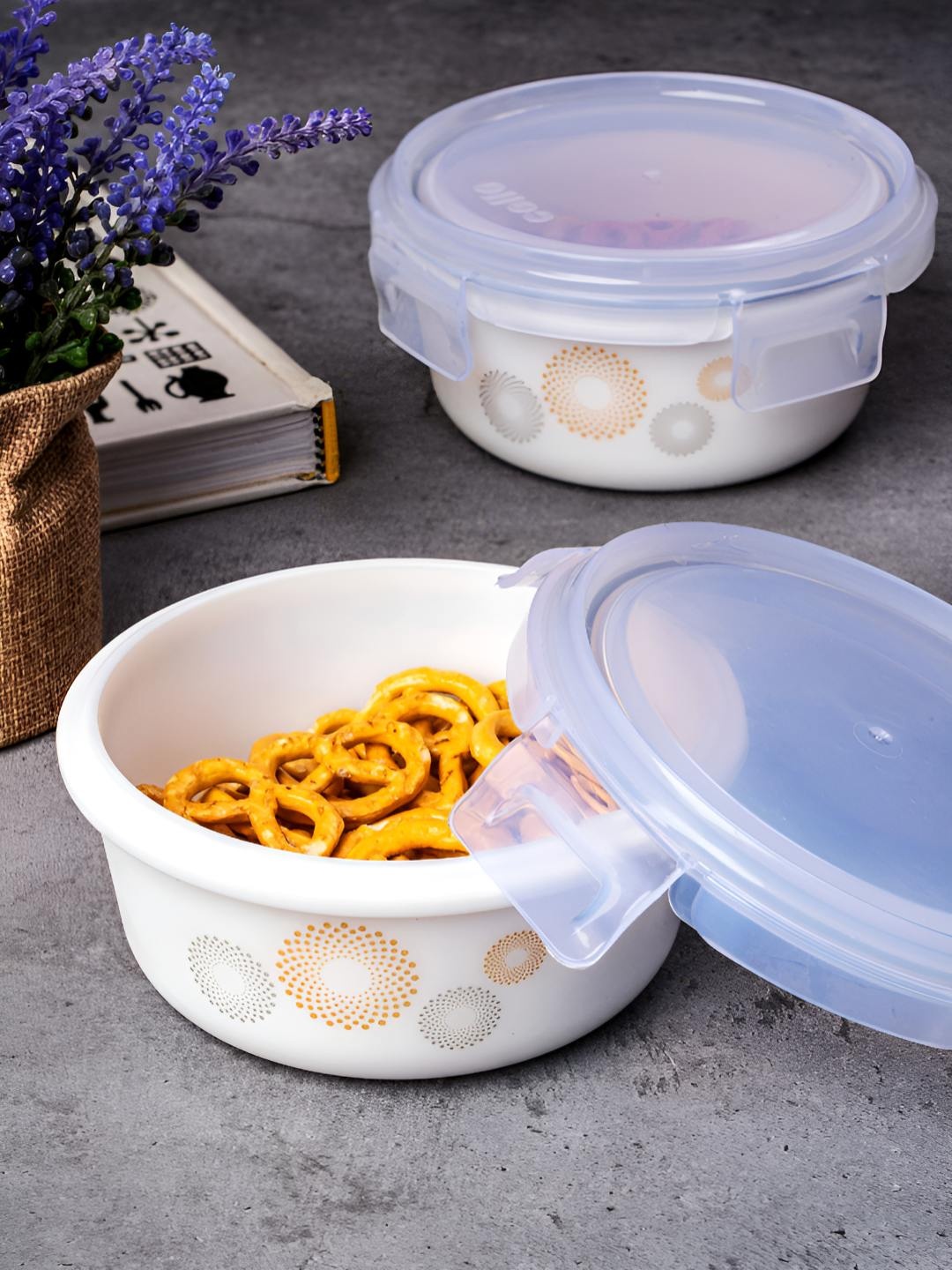 

Cello White 2 Pieces Glass Dishwasher and Microwave Safe Canister Container
