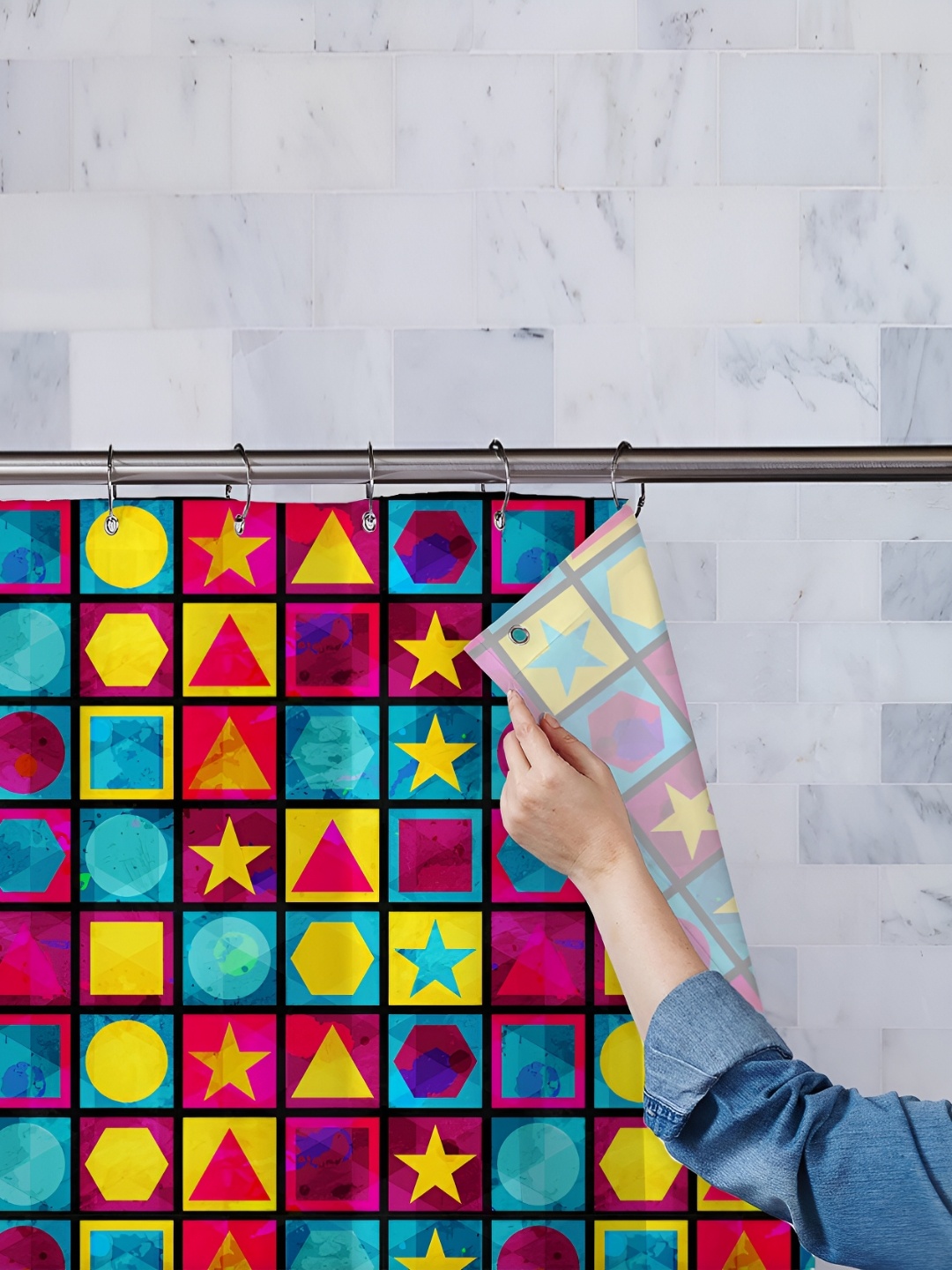 

ArtzFolio Blue & Yellow Geometric Printed Waterproof Shower Curtains