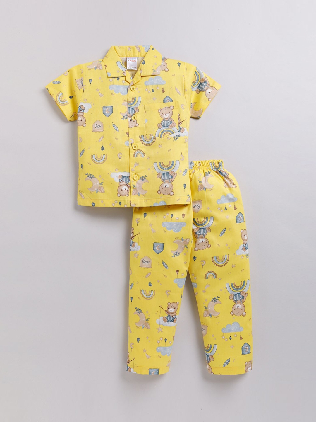 

NAUTI KIDZ Boys Pure Cotton Cartoon Characters Printed Night suit, Yellow