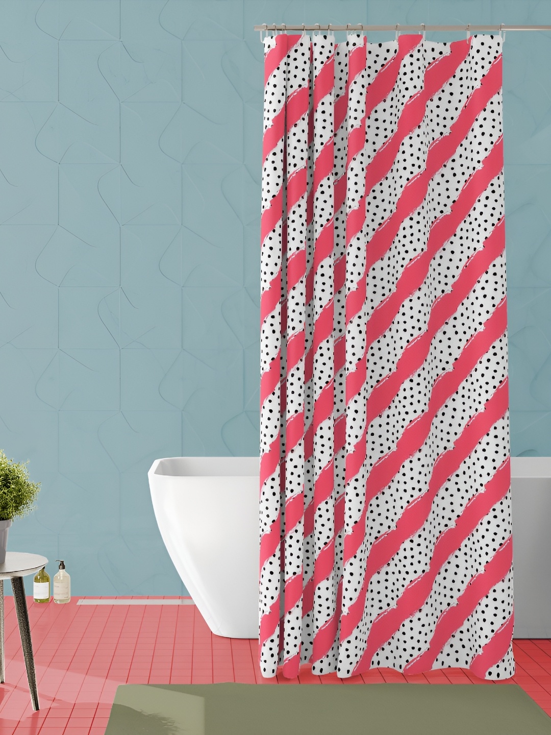 

ArtzFolio Pink & WHite Waterproof Shower Curtain