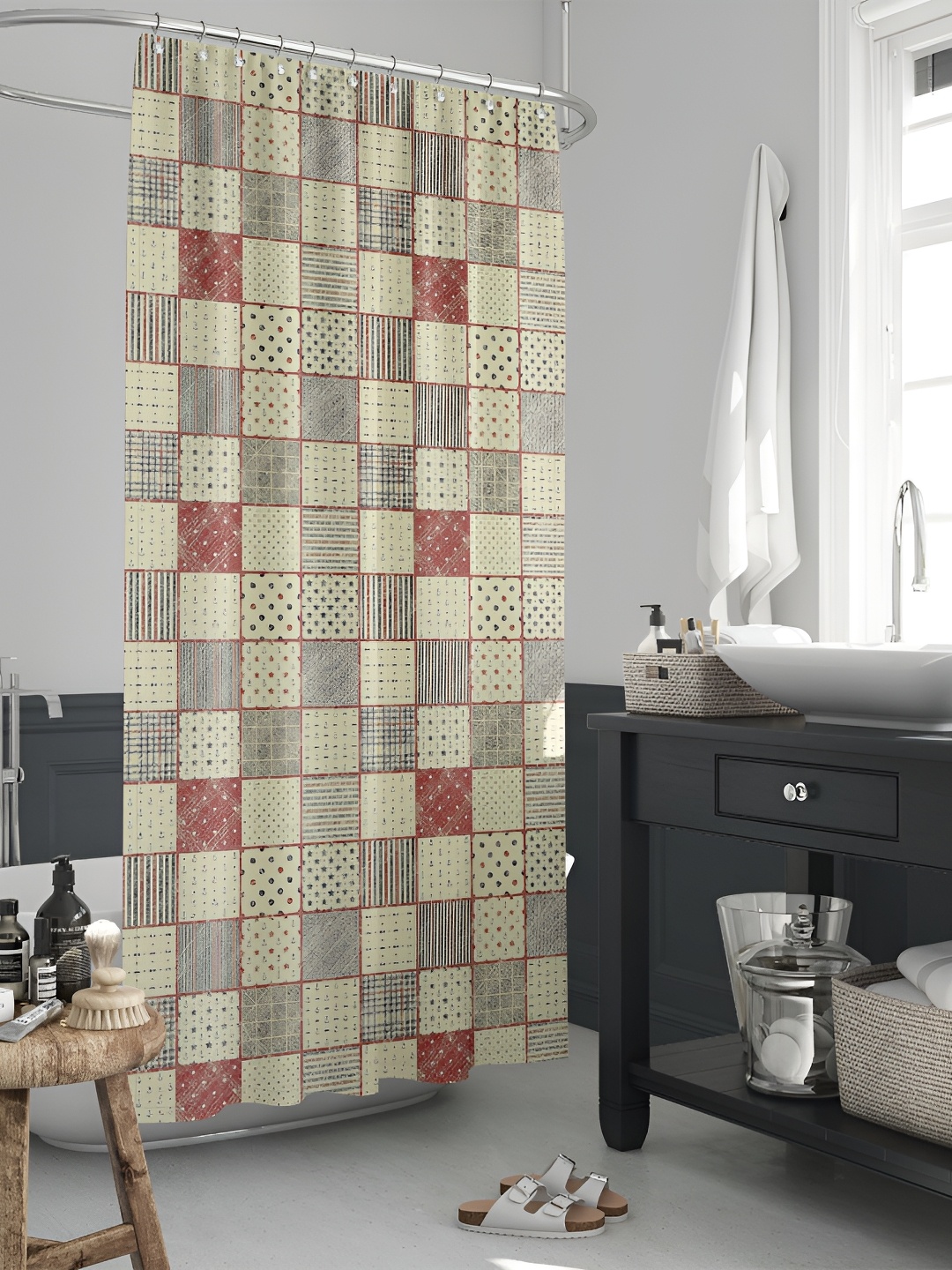 

ArtzFolio Beige & Rust Geometric Printed Waterproof Shower Curtain