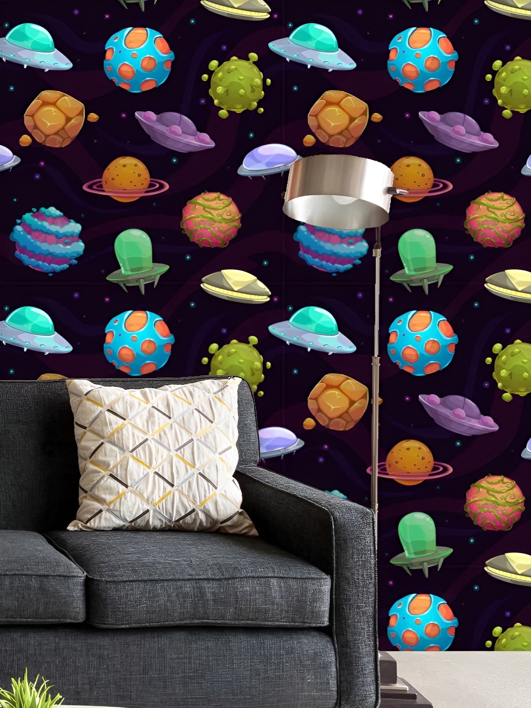 

ArtzFolio Printed UV-Resistant Anti-Bacterial Ufos Planets Peel & Stick Wallpaper, Multi