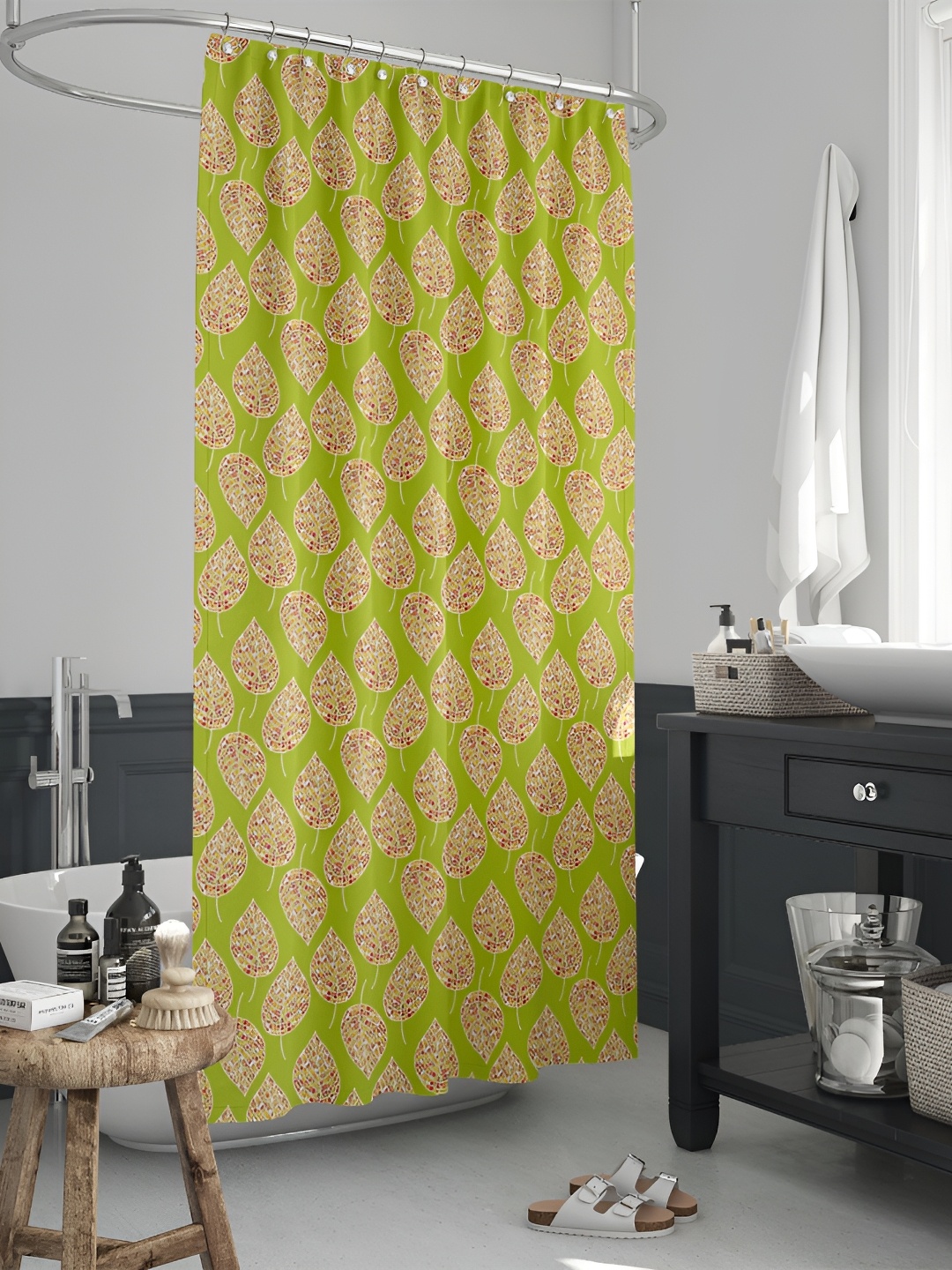 

ArtzFolio Green & Yellow Printed Waterproof Shower Curtain