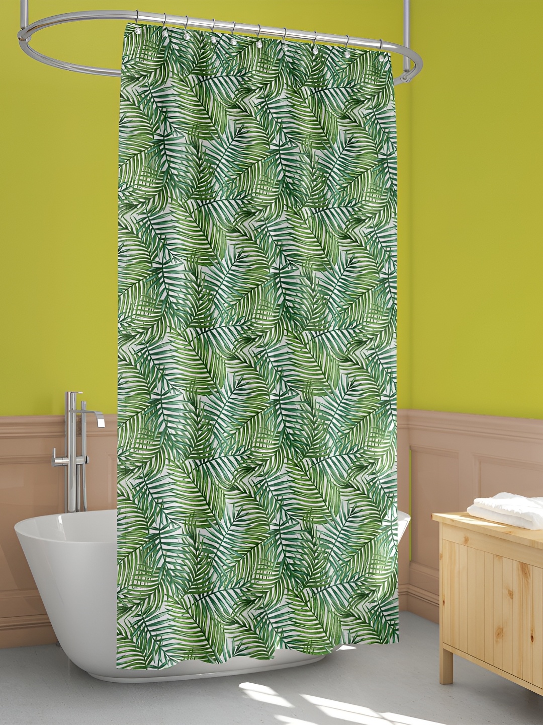 

ArtzFolio Green & White Tropical Printed Waterproof Shower Curtain