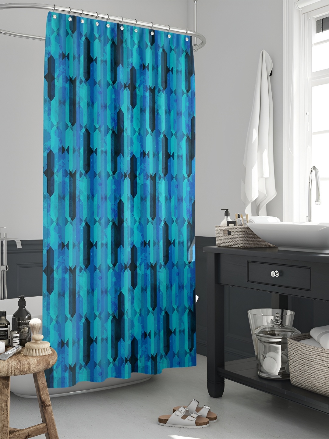 

ArtzFolio Blue & Black Printed Waterproof Shower Curtain