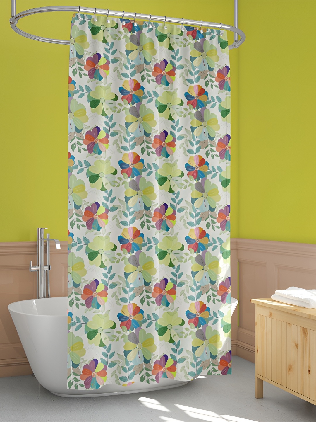 

ArtzFolio White & Green Printed Waterproof Shower Curtain