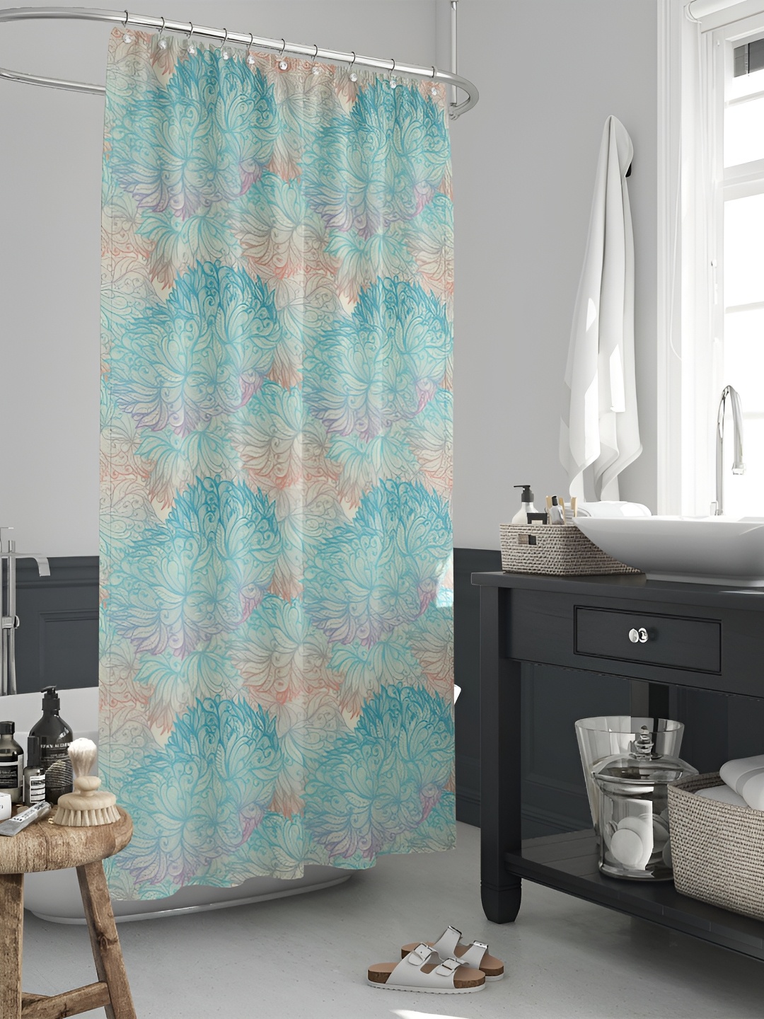 

ArtzFolio Blue & Beige Printed Waterproof Shower Curtain