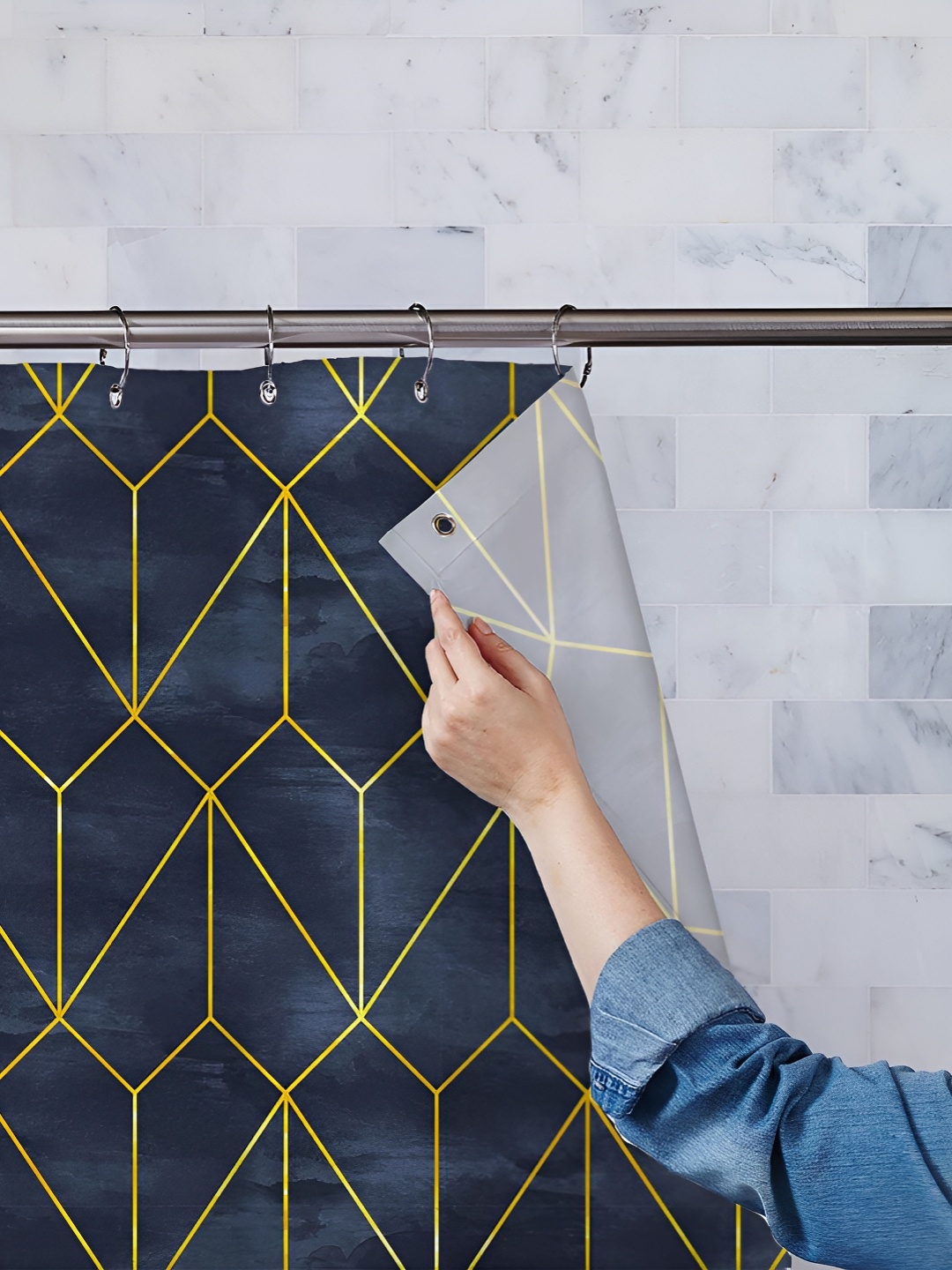 

ArtzFolio Black & Yellow Printed Waterproof Shower Curtain