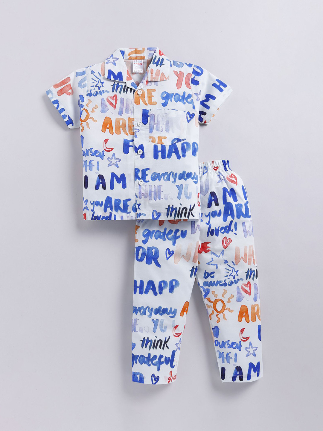 

NAUTI KIDZ Boys Typography Printed Pure Cotton Night suit, White