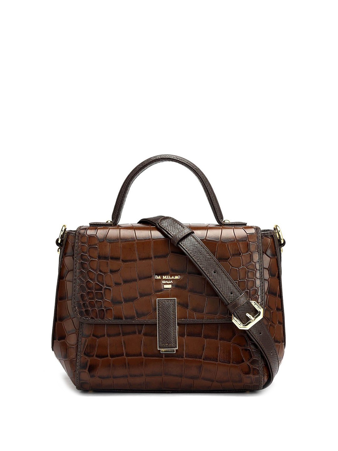 

Da Milano Textured Leather Structured Handheld Bag, Brown