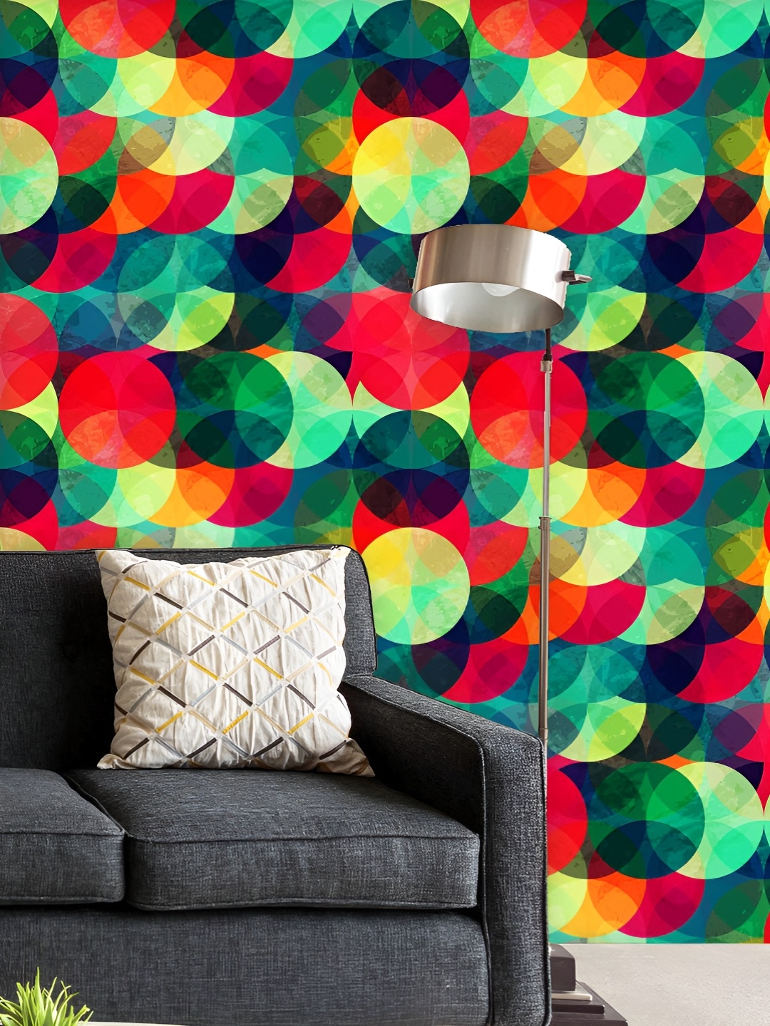 

ArtzFolio Printed UV-Resistant Anti-Bacterial Colorful Grunge Circle Peel & Stick Wallpaper, Multi