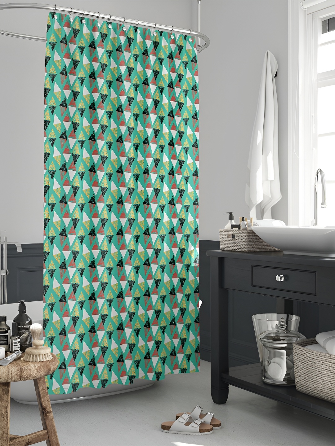 

ArtzFolio Green & White Printed Waterproof Shower Curtain