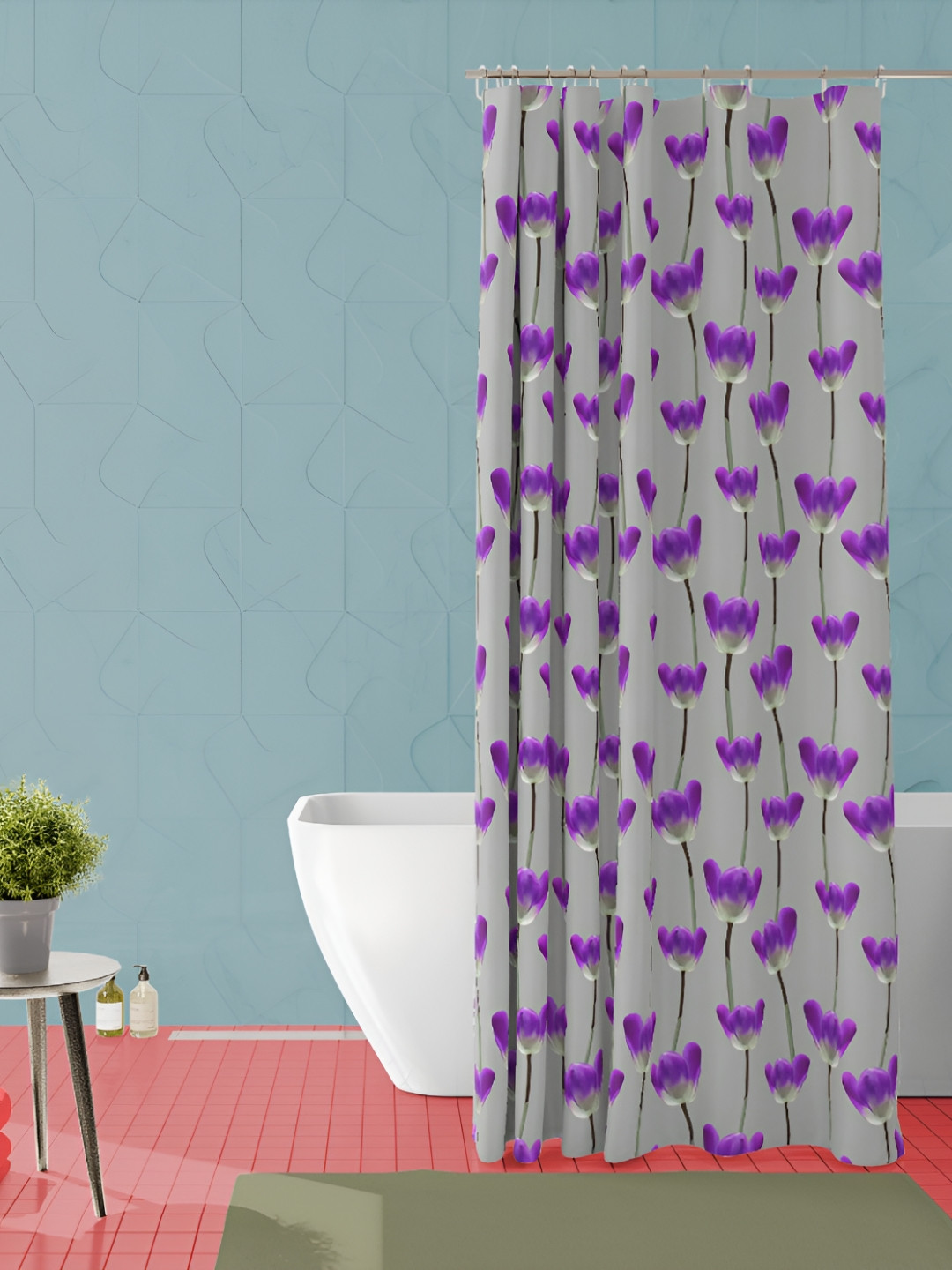 

ArtzFolio Purple & Grey Floral Printed Waterproof Shower Curtain