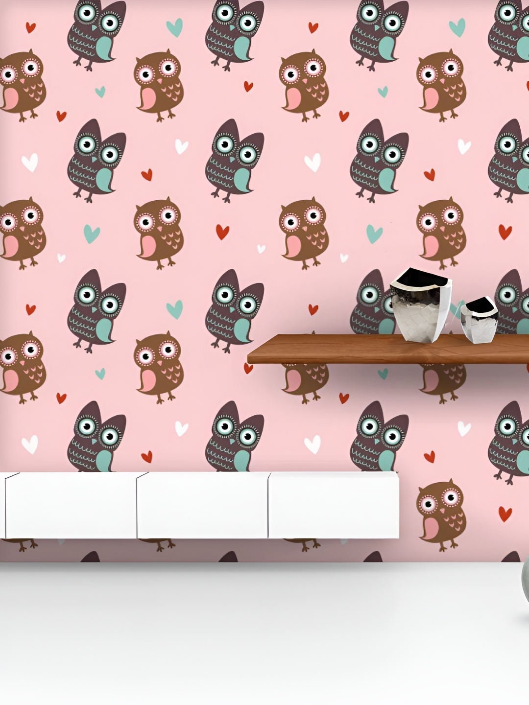 

ArtzFolio Printed UV-Resistant Anti-Bacterial Owls & Hearts Peel & Stick Wallpaper, Multi