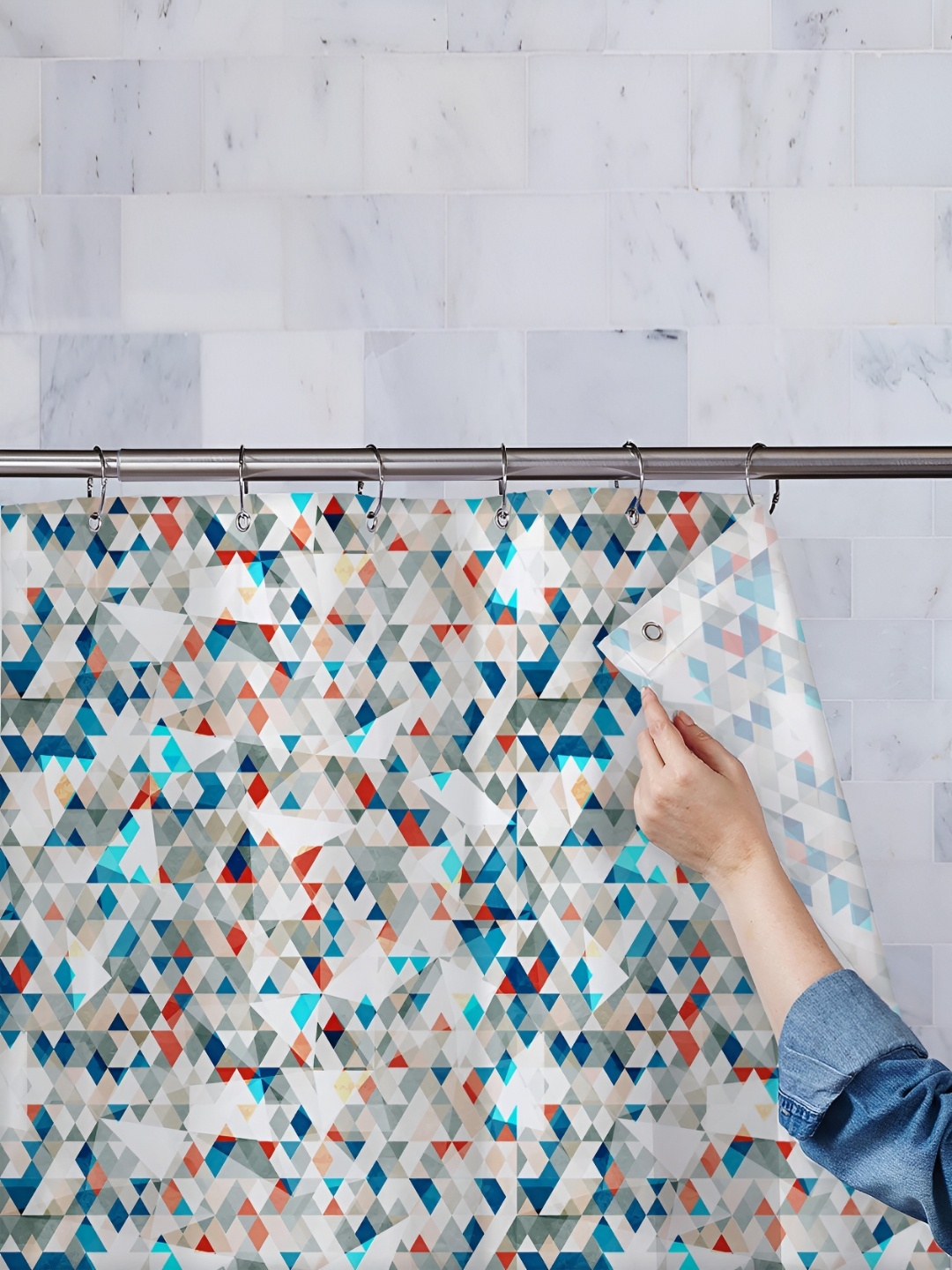 

ArtzFolio Green & White Printed Waterproof Shower Curtain