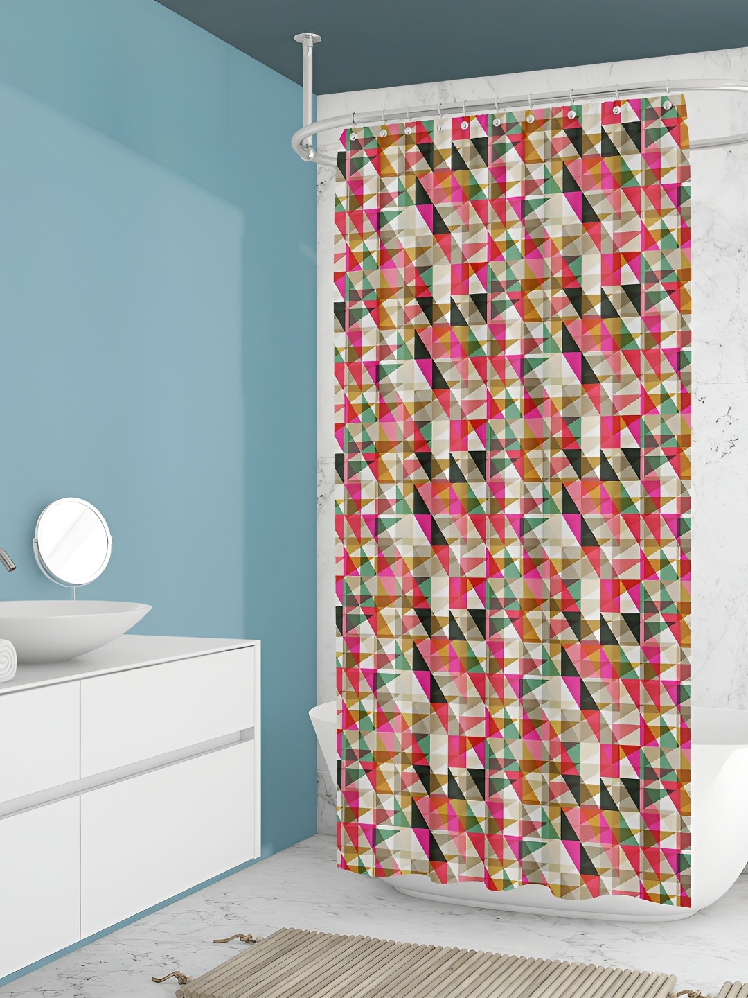 

ArtzFolio Rust-Brown & Olive-Green Printed Waterproof Shower Curtain, Pink