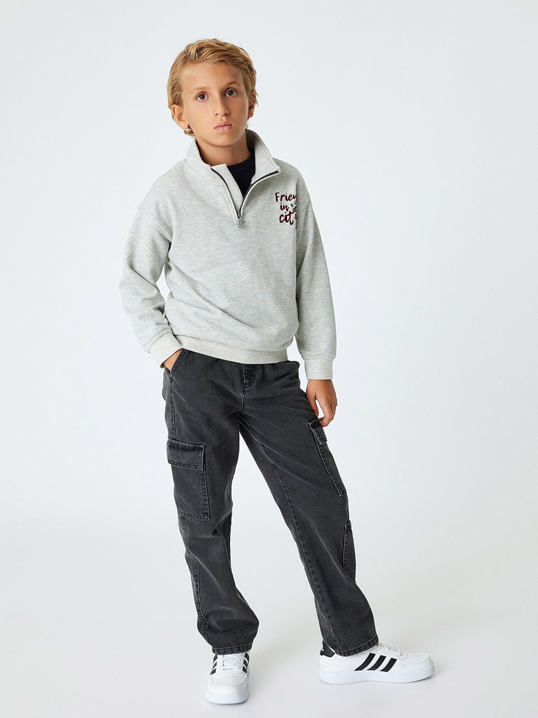 

Koton Boys Mock Collar Long Sleeves Pullover Sweatshirt, Grey
