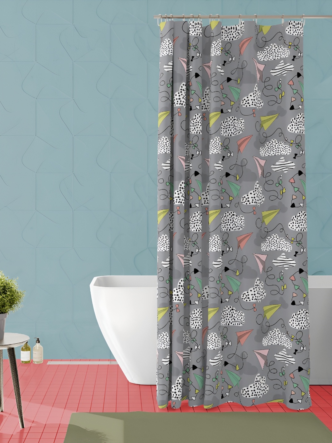 

ArtzFolio Grey & Yellow Printed Waterproof Shower Curtain