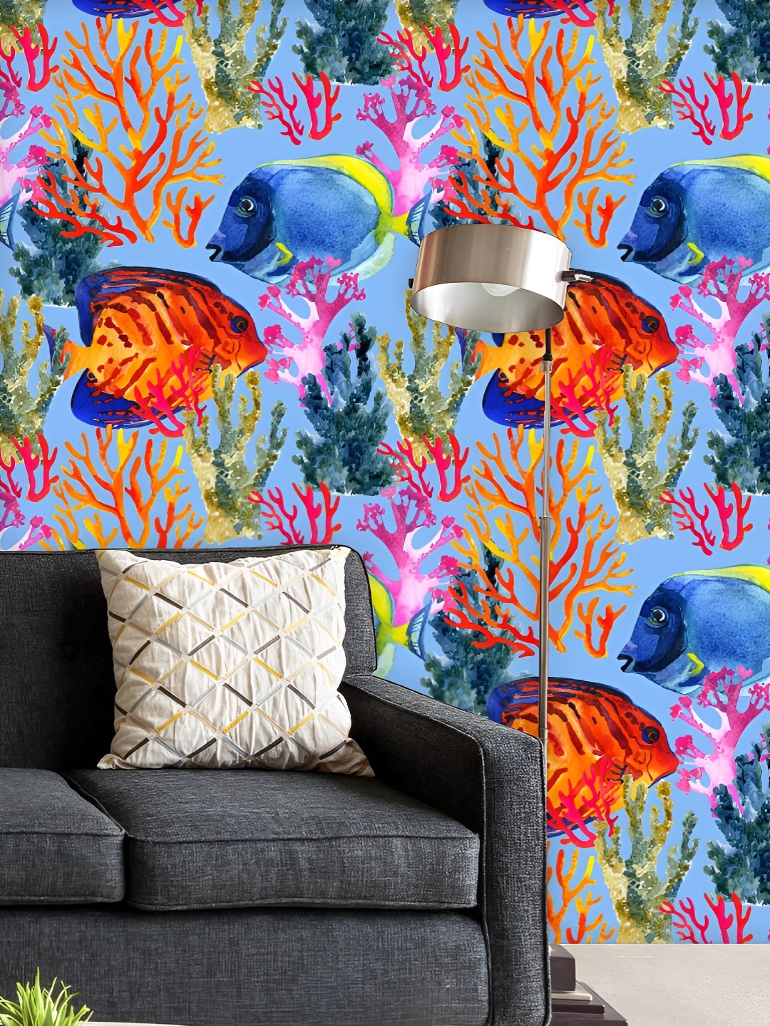 

ArtzFolio Printed UV-Resistant Anti-Bacterial Corals Fishes Peel & Stick Wallpaper, Multi