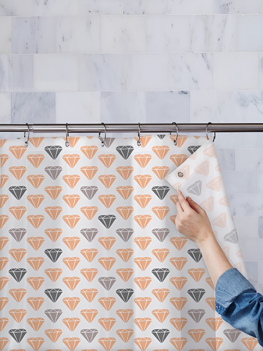 

ArtzFolio White & Orange-Coloured Printed Waterproof Shower Curtains