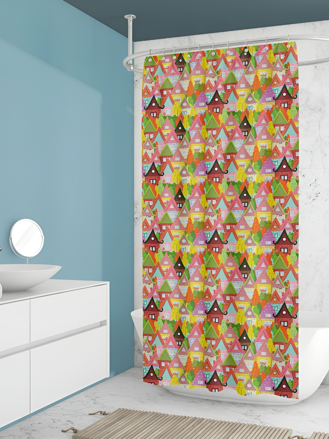 

ArtzFolio Yellow & Green Geometric Print Waterproof Shower Curtain