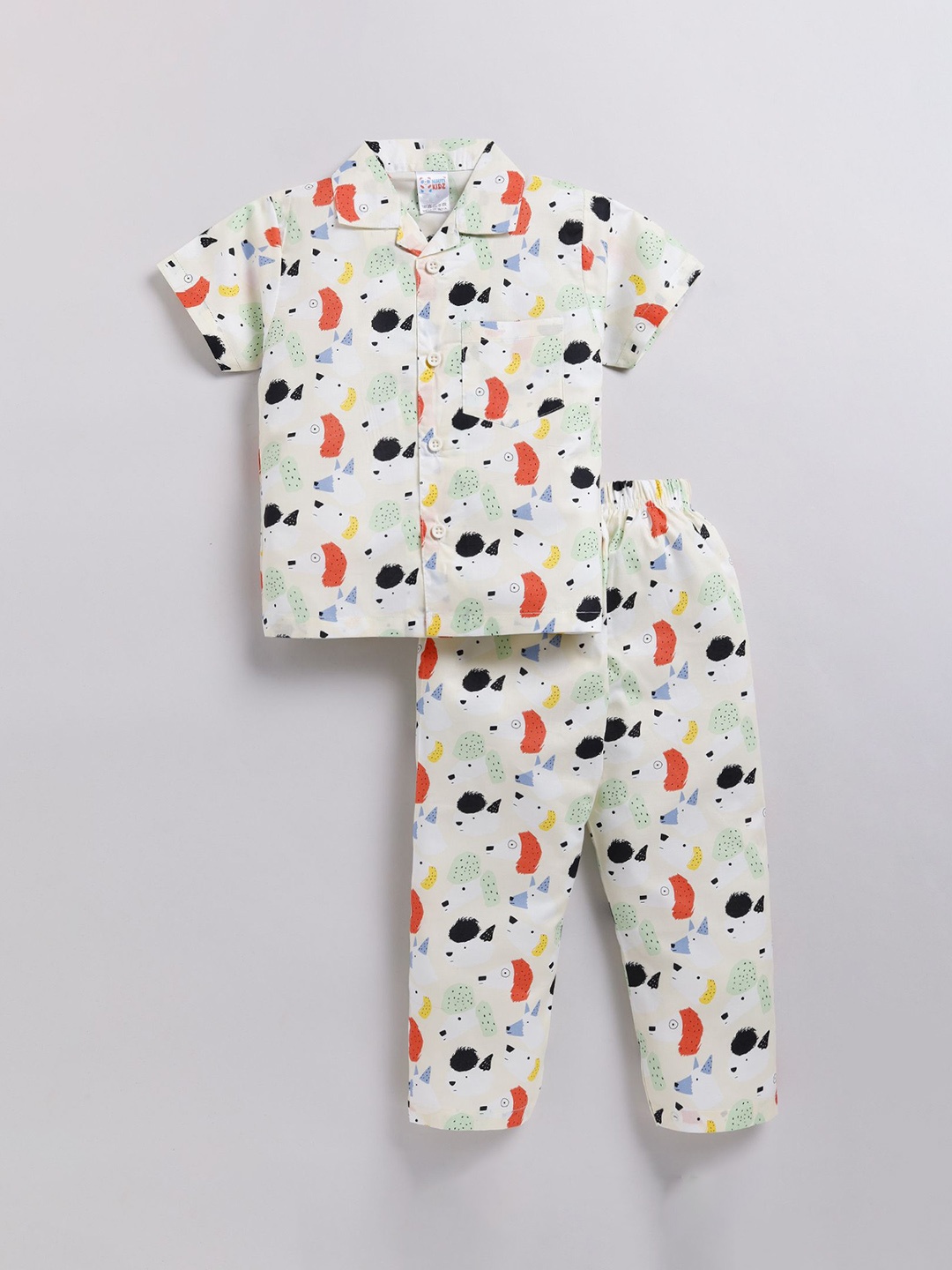 

NAUTI KIDZ Boys Pure Cotton Printed Night suit, Off white
