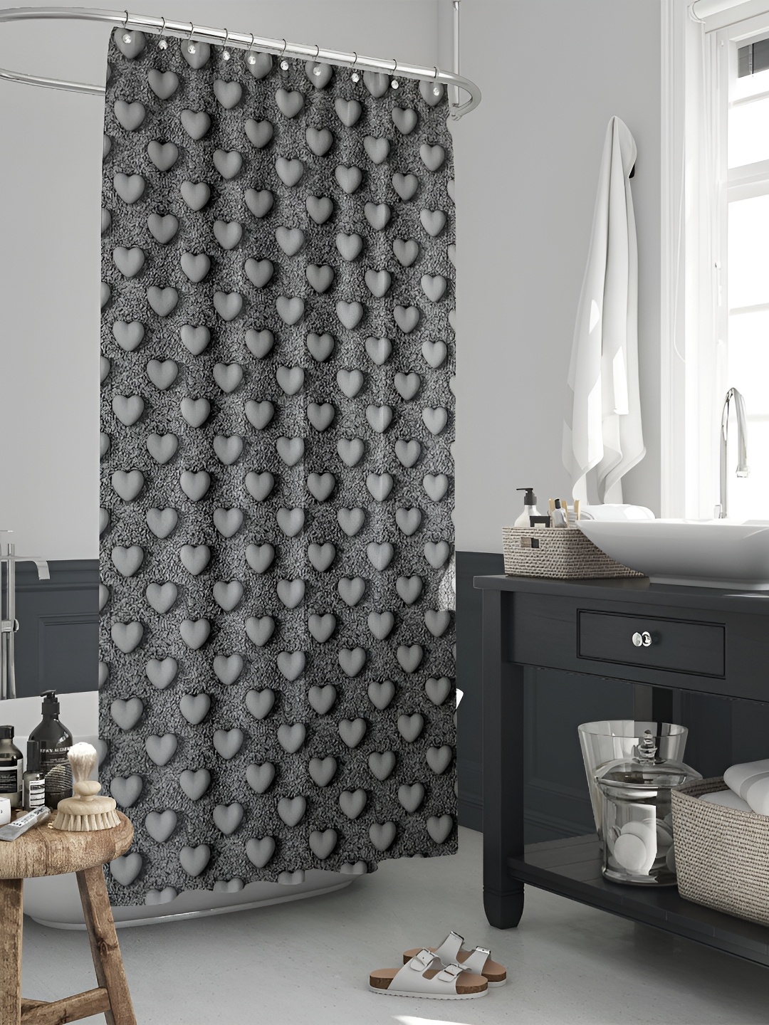 

ArtzFolio Black and Grey Geometric Printed Waterproof Shower Curtain