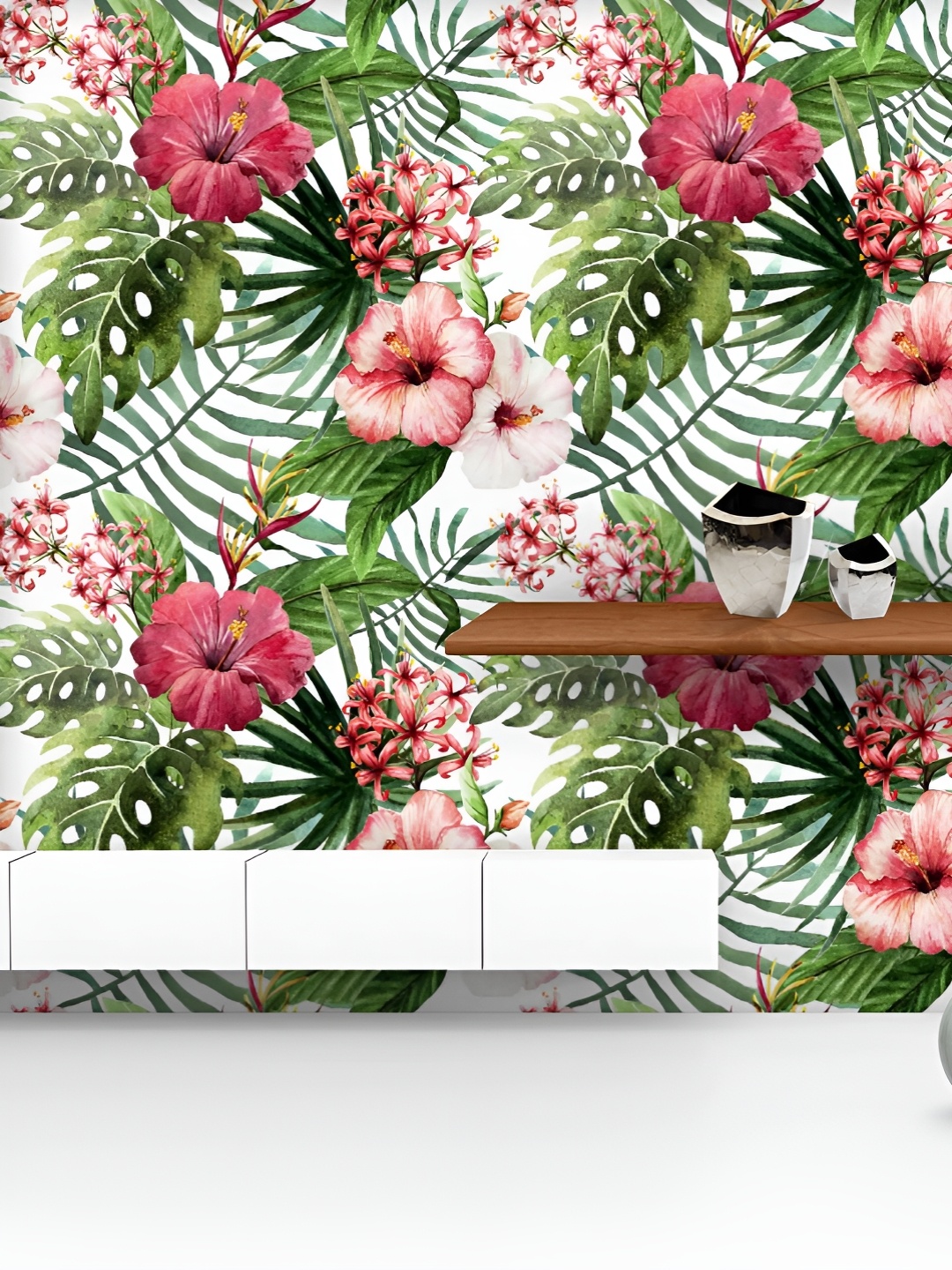 

ArtzFolio Printed UV-Resistant Anti-Bacterial Exotic Nature Leaves Flowers Peel & Stick Wallpaper, Multi