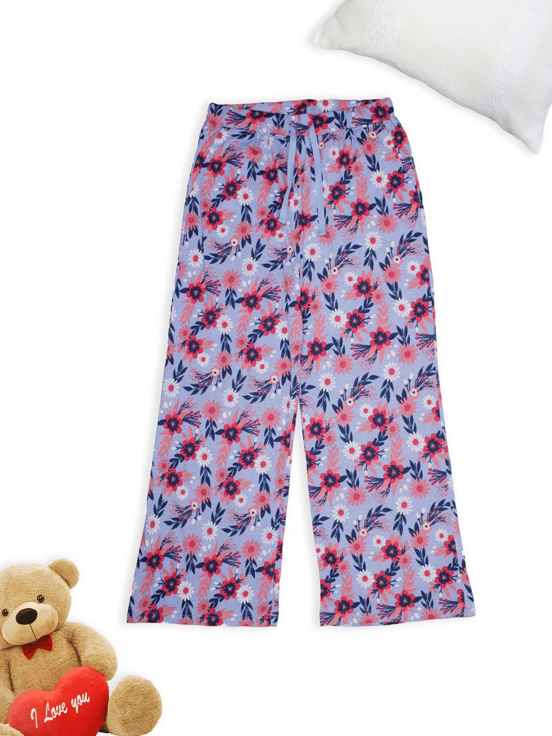 

KiddoPanti Girls Floral Printed Mid-Rise Lounge Pant, Blue