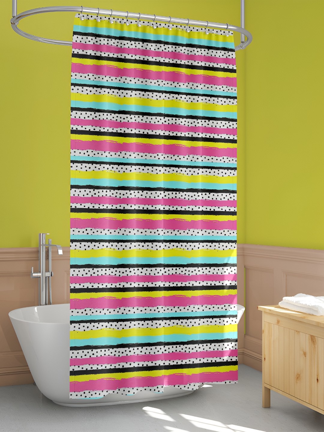 

ArtzFolio Pink & Yellow Printed Waterproof Shower Curtain