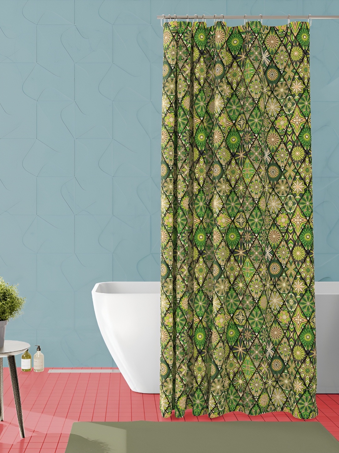 

ArtzFolio Green & Yellow Ethnic Motifs Printed Waterproof Shower Curtain