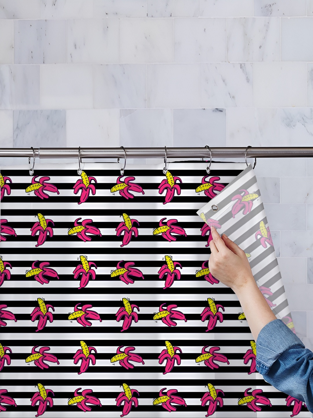 

ArtzFolio White & Black Printed Waterproof Shower Curtains