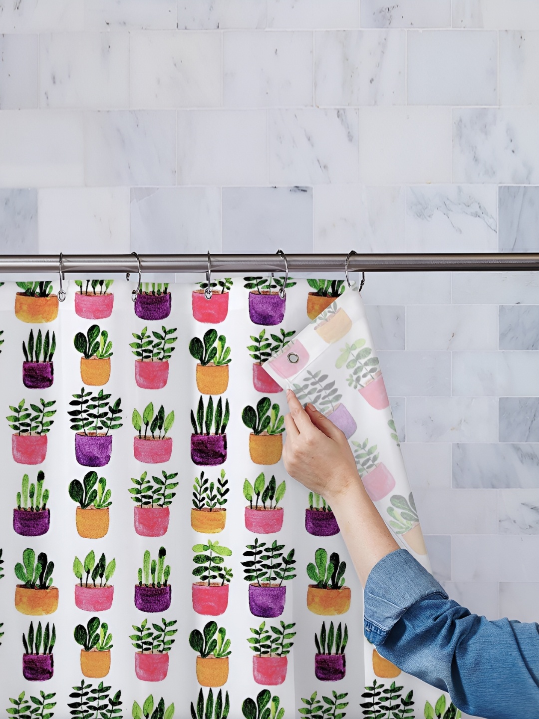 

ArtzFolio White & Green Printed Waterproof Shower Curtains